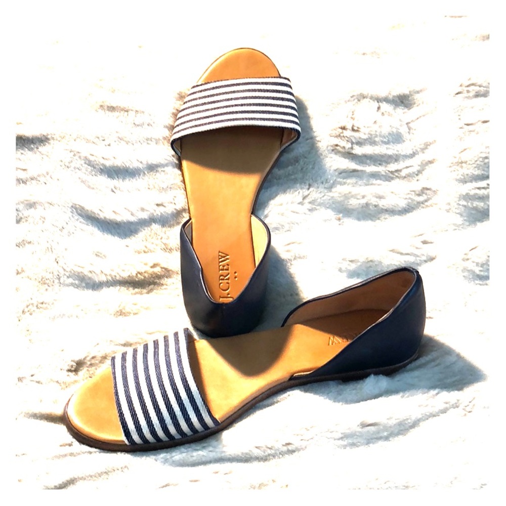 J Crew navy/white striped slides